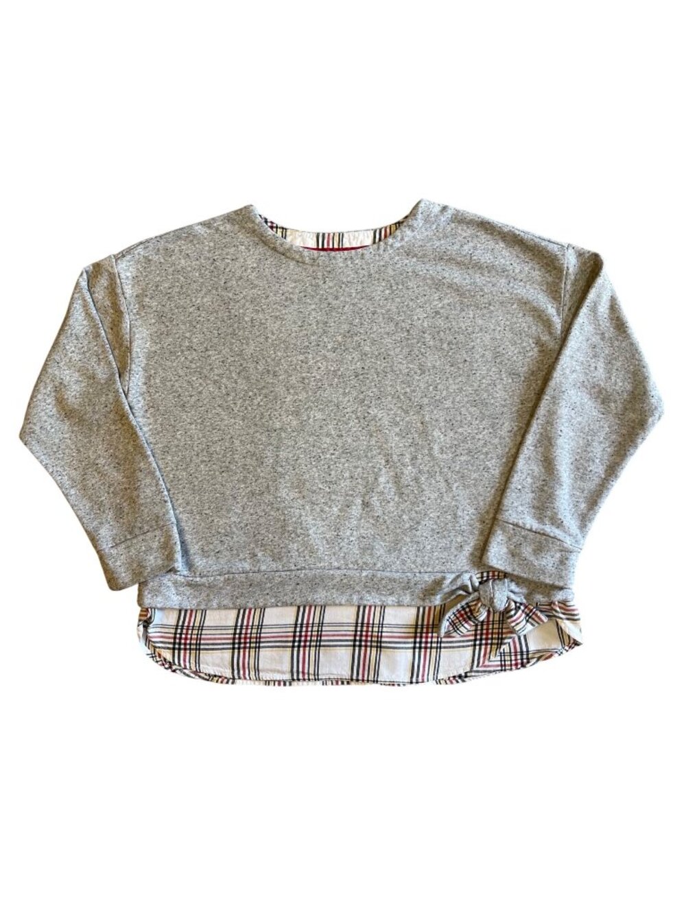 Izod Women's Long Sleeve Tie-Front 2-Fer Sweatshirt Plaid Underlay Size XXL